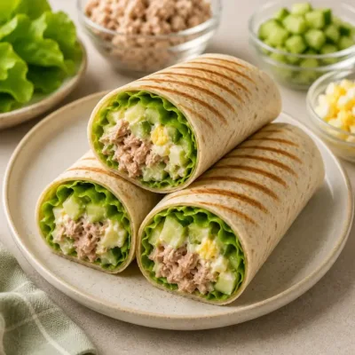 Wraps au thon, œufs et concombre grillés
