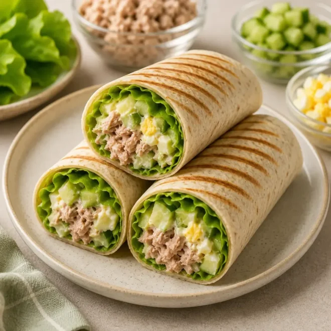 Wraps au thon, œufs et concombre grillés