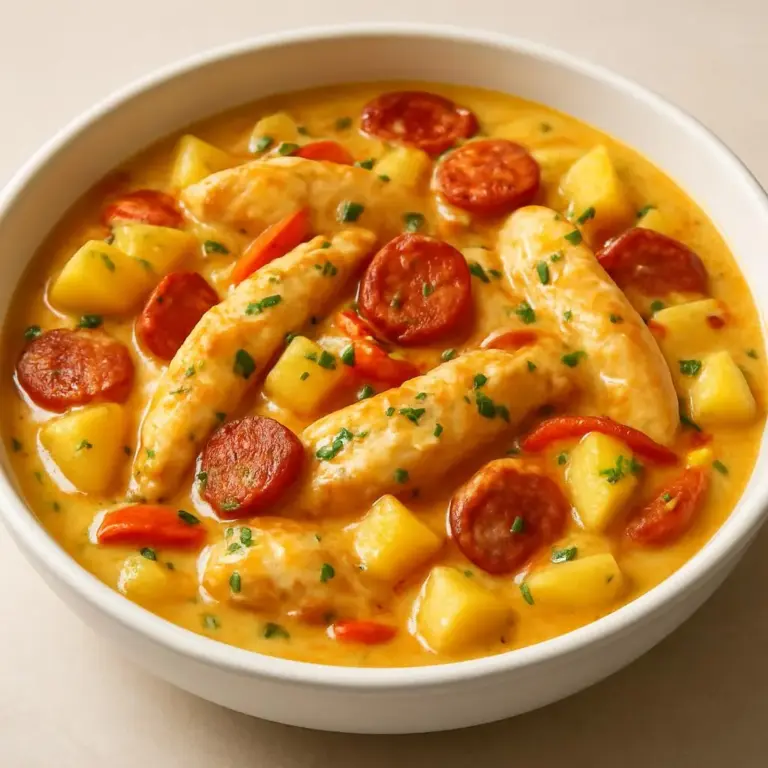 Aiguillettes de Poulet à la Crème Fraîche et au Chorizo, façon poêlée crémeuse
