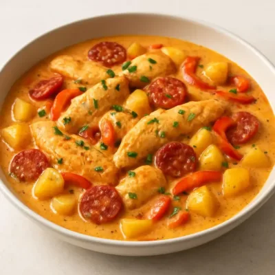 Aiguillettes de poulet à la crème fraîche et au chorizo