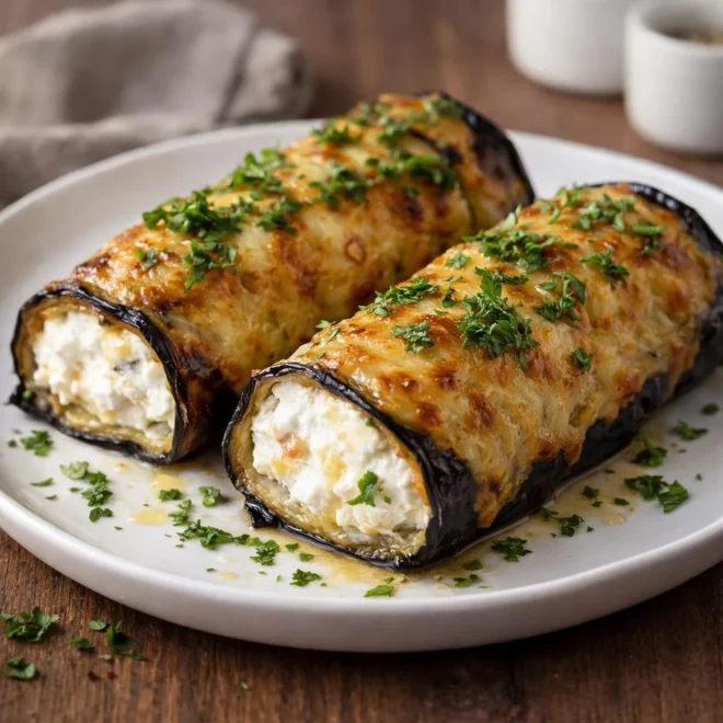 Aubergines rôties au four farcies au chèvre et miel