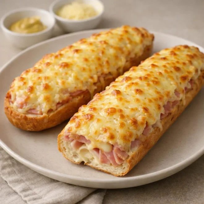 Baguettes apéritives au jambon, comté et sauce moutarde-maison