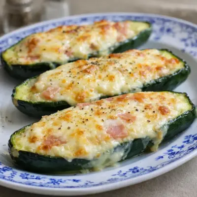 Barchettes de courgette farcies au prosciutto et mozzarella