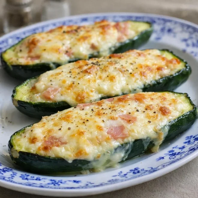Barchettes de courgette farcies au prosciutto et mozzarella