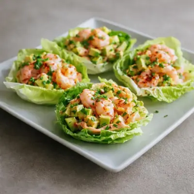 Bateaux de laitue aux crevettes avocat sauce cocktail