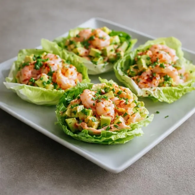Bateaux de laitue aux crevettes avocat sauce cocktail