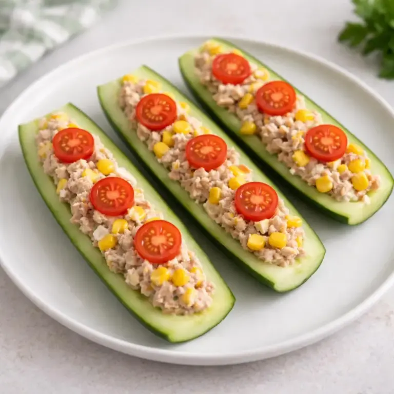 Bâtonnets de concombre farcis au thon, maïs et yaourt citronné