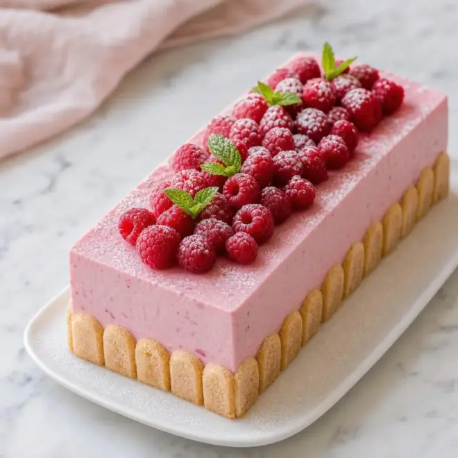 Bavarois aux framboises (sans cuisson) sur base de biscuits à la cuillère