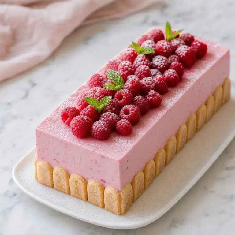 Bavarois aux framboises (sans cuisson) sur base de biscuits à la cuillère
