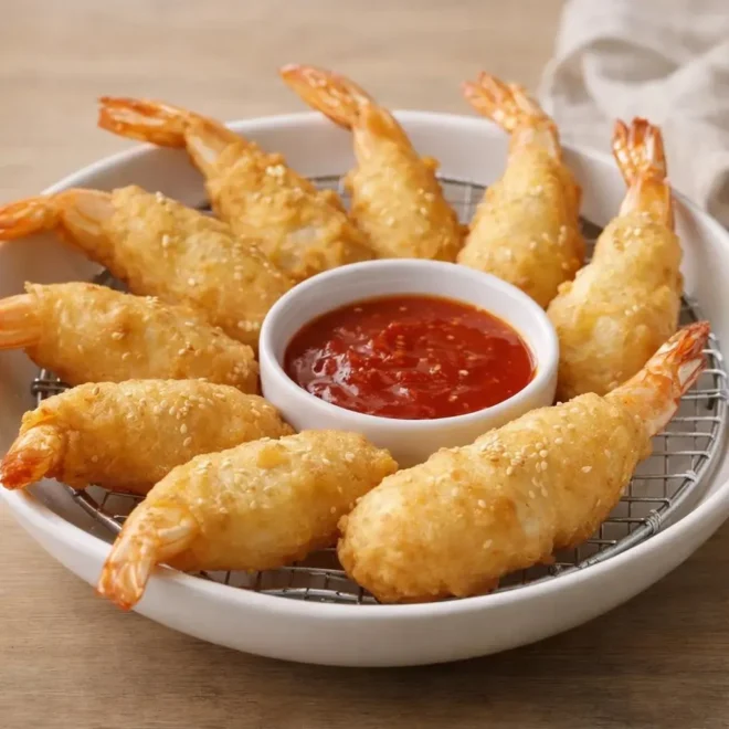 Beignets de crevettes croustillants (pâte légère au sésame)