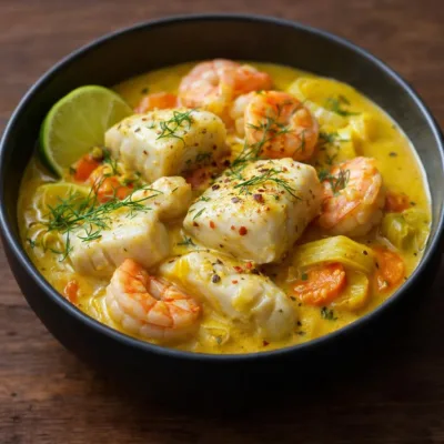 Blanquette de poisson au coco et curry, sauce onctueuse