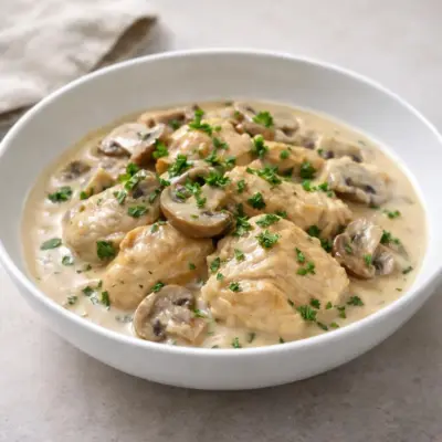Blanquette de poulet aux champignons : sauce crèmeuse