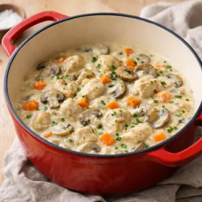 Blanquette de volaille aux champignons en cocotte