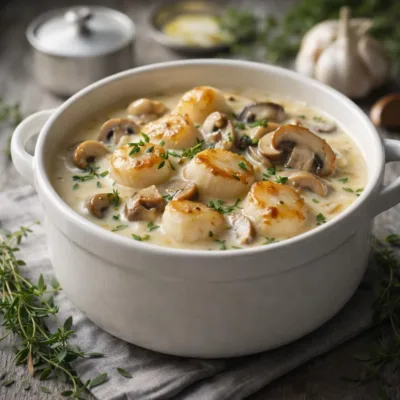 Blanquette de Saint-Jacques aux champignons, sauce crèmeuse