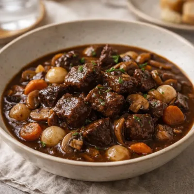 Recette bœuf bourguignon au vin rouge : viande fondante