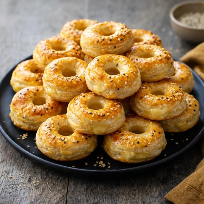 Bouchées apéritives au fromage en pâte feuilletée (rondelles de mini-bagels)