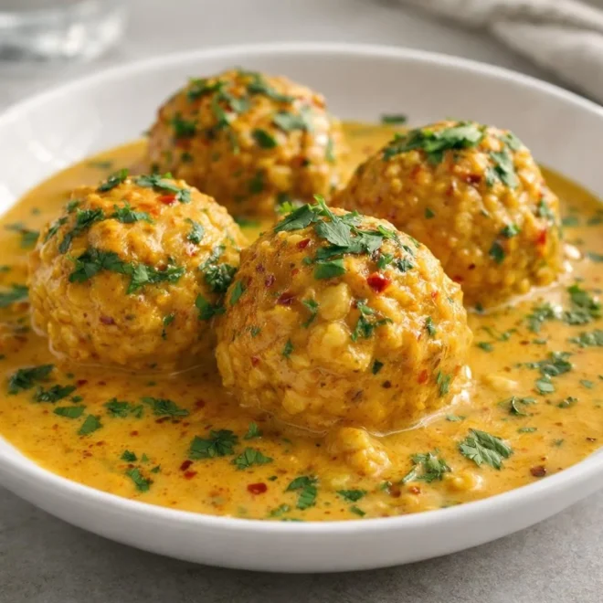 Boulettes carottes pois chiches sauce coco curry