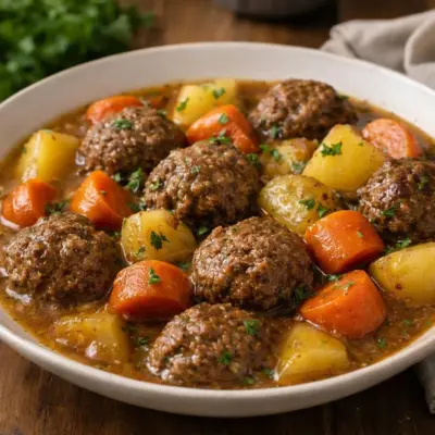 Boulettes de bœuf mijotées aux carottes et pommes de terre