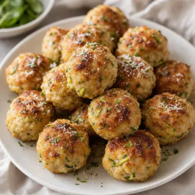 Boulettes de poulet au parmesan et courgettes râpées, rôties au four