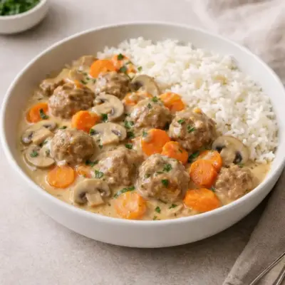 Boulettes à la sauce crème champignons et carottes