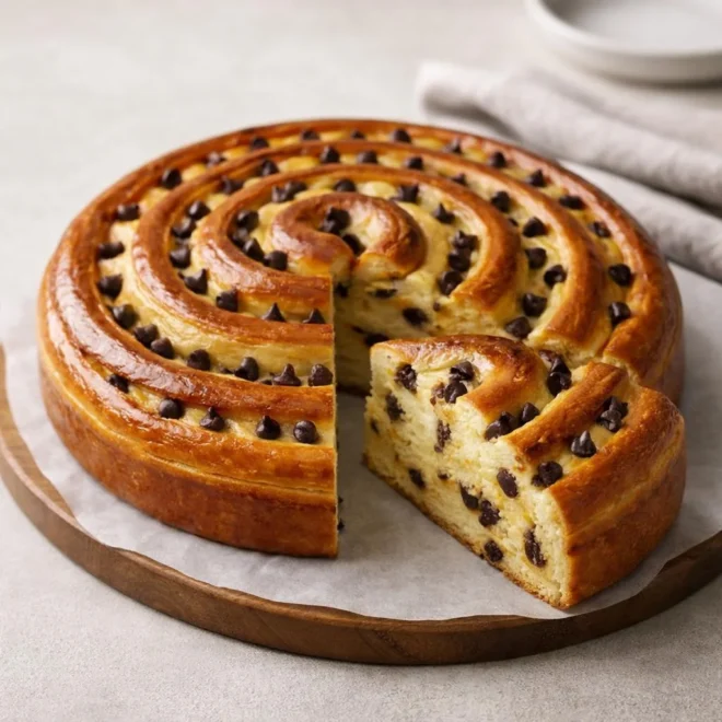 Brioche roulée aux pépites de chocolat (forme spirale)