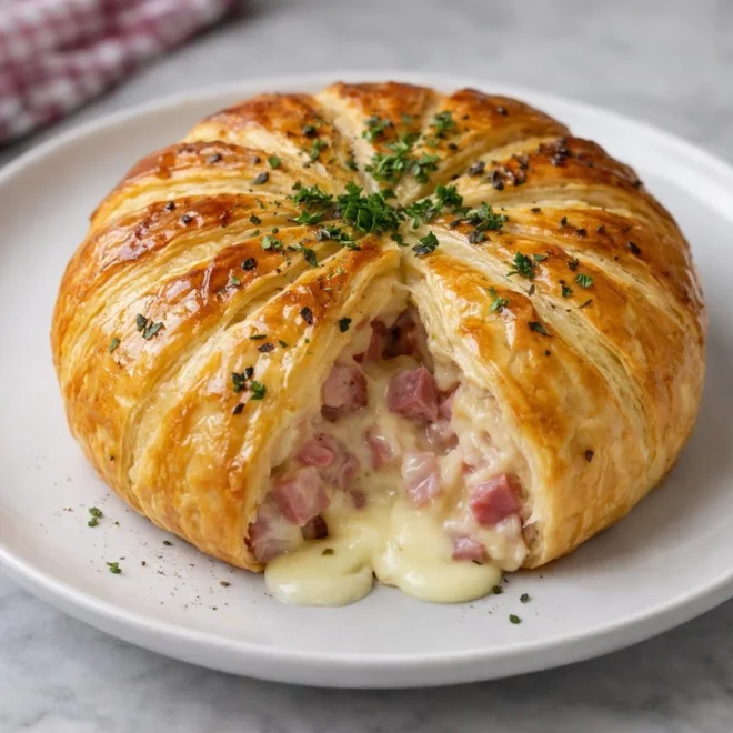 Brioché feuilletée au jambon et fromage (type pull-apart)