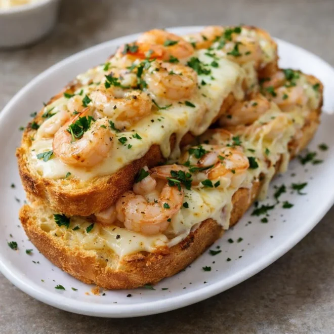 Bruschetta aux crevettes fromage fondu à l’ail