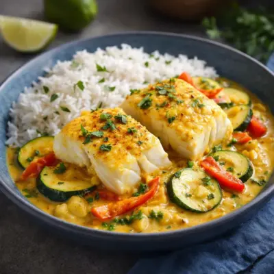 Cabillaud au curry léger au lait de coco