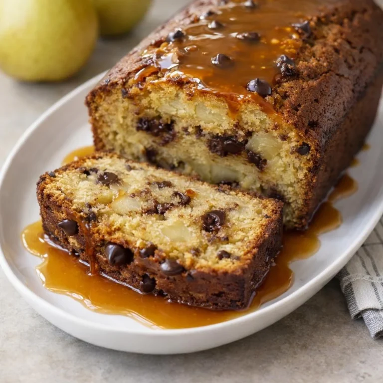 Cake poire chocolat moelleux au beurre, nappage caramel