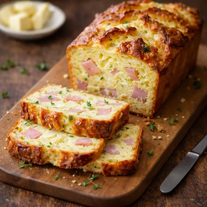 Cake salé au jambon et Boursin ail & fines herbes, ultra moelleux