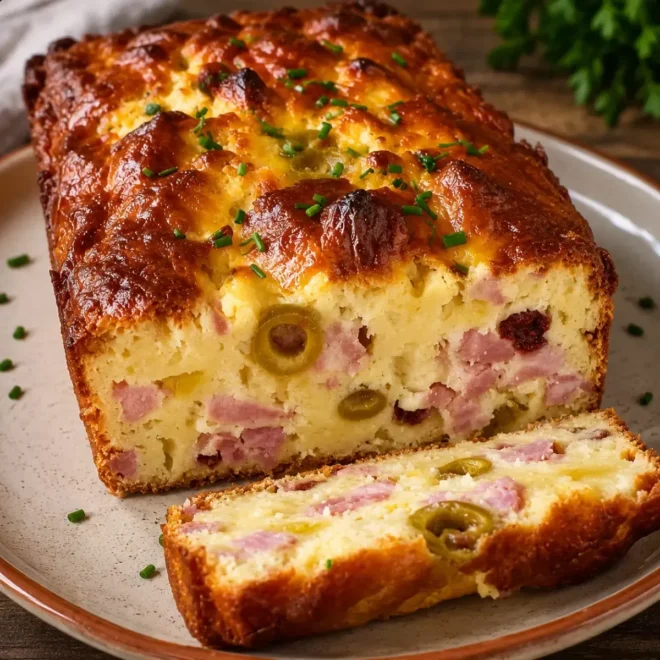 Cake Salé au Jambon, Olives Vertes et Fromage