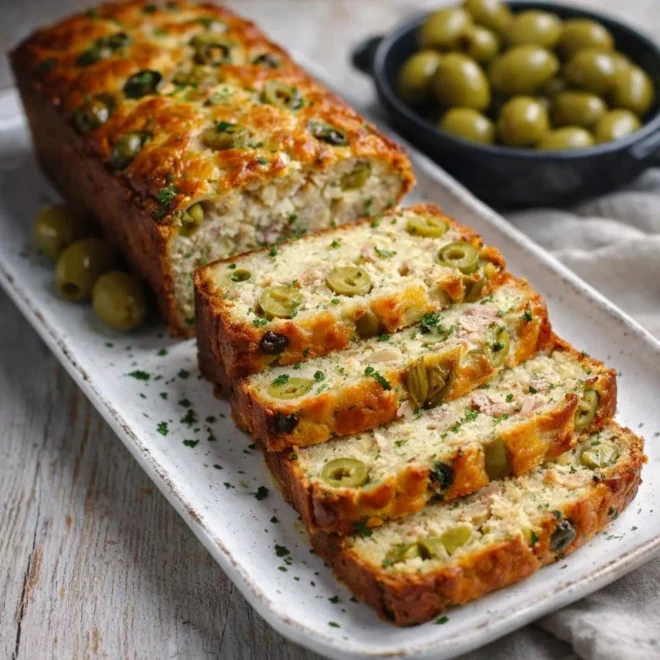 Cake salé au thon et olives vertes, moelleux et parfumé