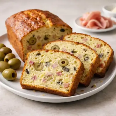 Recette cake salé aux olives, lardons & gruyère