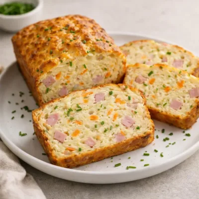 Cake salé moelleux aux dés de jambon, carottes et fromage (type quiche)