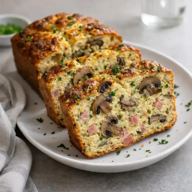 Cake salé moelleux jambon, champignons et cheddar