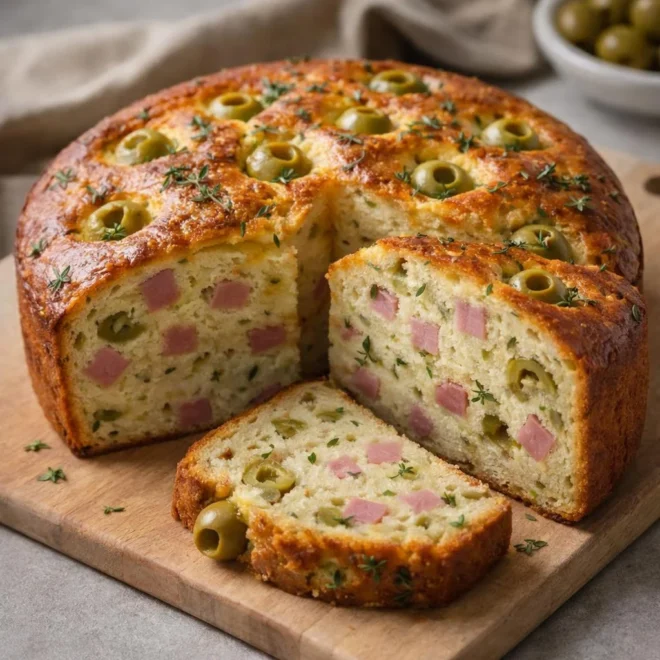 Cake salé aux olives vertes et dés de jambon (type italien)