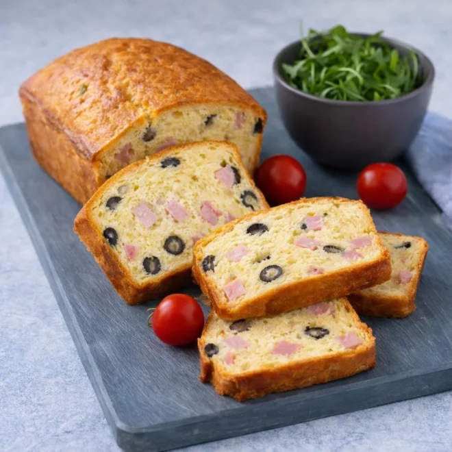 Cake salé moelleux aux olives et dés de jambon