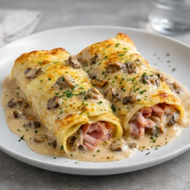 cannelloni jambon champignons sauce crème-moutarde
