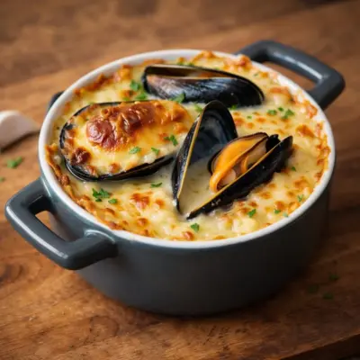 Moules gratinées à la crème au four en cassolettes