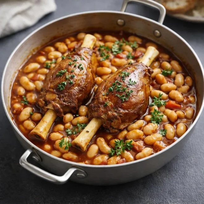 Cassoulet de Souris d’Agneau Confites aux Haricots Blancs et Légumes