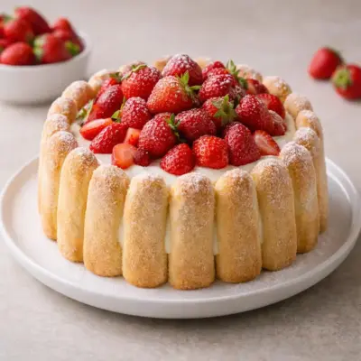Charlotte légère aux fraises fraîches (fromage blanc & biscuits à la cuillère)