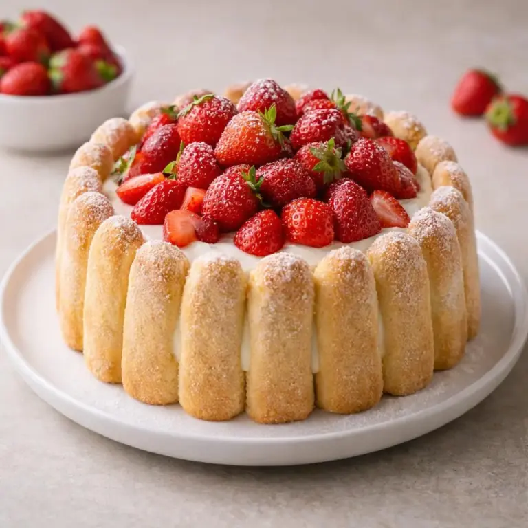 Charlotte légère aux fraises fraîches (fromage blanc & biscuits à la cuillère)