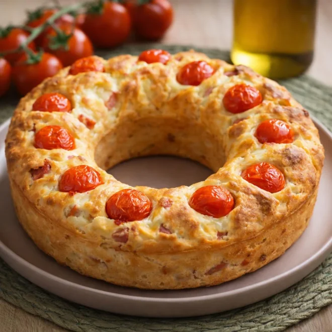 Recette ciambella salée prosciutto provola pomodorini