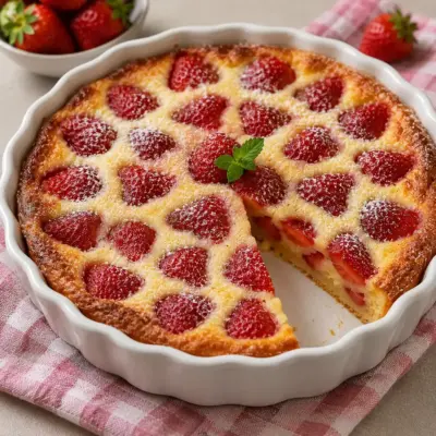 Clafoutis aux fraises et vanille (œufs, lait et amande)
