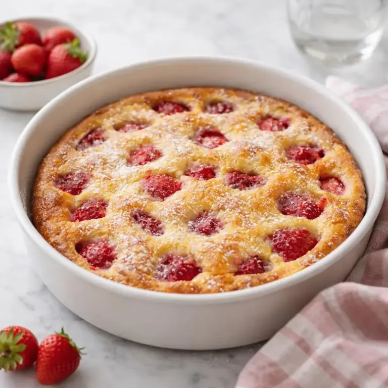Clafoutis aux fraises (sans pâte), crème vanille légère