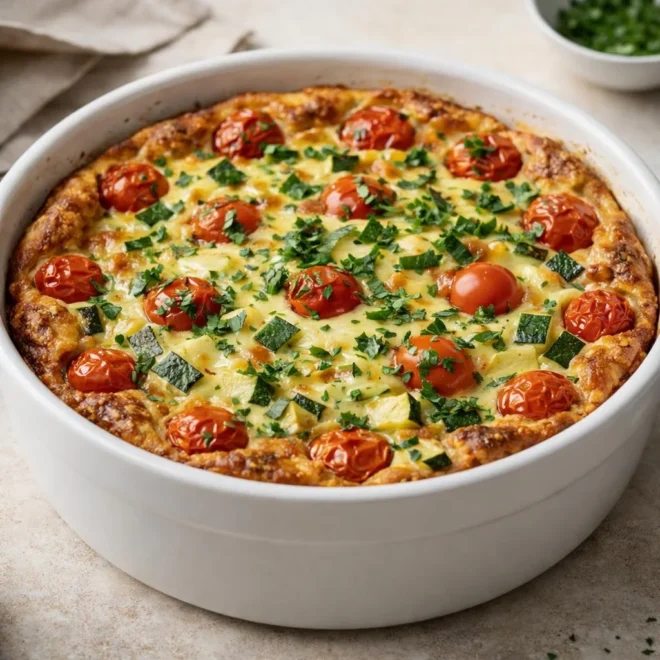 Clafoutis aux légumes du jardin (courgette, poivron & tomates)