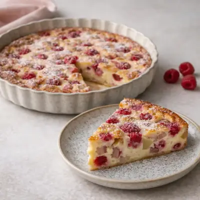 Clafoutis léger aux framboises et dés de rhubarbe (sans pâte)