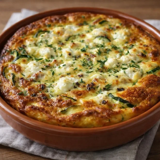 Clafoutis moelleux courgette chèvre frais aux herbes