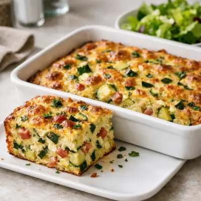 Clafoutis salé courgettes lardons boursin au four