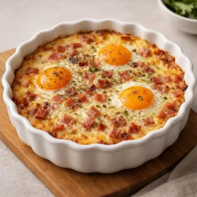 Clafoutis salé aux lardons et gruyère au four